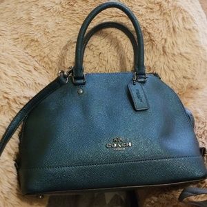 Coach medium satchel bag in metallic teal